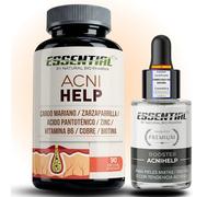 Tratamiento Acné de Cardo Mariano, Vitaminas + Serum para Puntos Negros Nariz y Quitar los Granos, Acne Espalda. Zinc, Vitamina B6, Zarzaparrilla ACNI HELP 90 Cáps + BOOSTER Pixalia 15ml