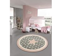 Traum Alfombra para niños Juegos Alfombra para bebés con Estrella en Rosa Gris y Blanco Größe 80 cm Rund