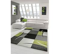 Traum Sala de Estar diseñador Alfombra Alfombra contemporánea, alfombras de Pelo bajo con el patrón de Contorno de Corte de Diamante Verde Gris Blanco Negro Größe 160x230 cm