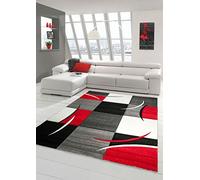 Traum Sala de Estar diseñador Alfombra Alfombra contemporánea, alfombras de Pelo bajo con el patrón de Contorno de Corte de Diamante Rojo del Blanco Gris Negro Größe 120x170 cm