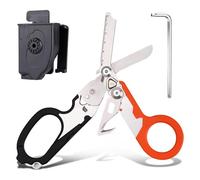 Trauma - Tijeras de rescate 6 en 1, plegables, para emergencias, apósitos, con carcasa K, llave para servicios de emergencia profesional, camping al aire libre (negro naranja)
