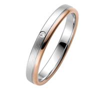 Trauringe Liebe hoch zwei - Anillo de oro bicolor de 14 quilates con diamante (.01), talla 14 (17,2 mm)