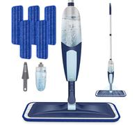 TRAV-ROUND - Trapeador con atomizador para limpieza de suelos, mopa de microfibra con 5 almohadillas reutilizables lavables para limpieza en seco y húmedo en azulejos de vinilo de cerámica laminada de
