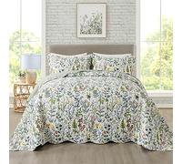 Travan Juego de edredón de 3 Piezas, Colcha Acolchada, Ligera, Estilo jardín, Estampado Floral, Juego de Cama Acolchado de Gran tamaño con Fundas para Todas Las Estaciones, Exquisito, tamaño Queen