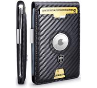 TRAVANDO AirTag* Cartera para Hombre con Clip para Dinero, Billetera con Etiqueta de Aire, Tarjetero con Bloqueo RFID, Regalos Plegables para Hombres, Carbono, Minimalista