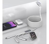 Travel 4-in-2 Watch & Phone Charger, iWatch Charger Fast Charging Cable Compatible with A pple Watch, iPhone, Galaxy, Pixel, Android, Watch, Pods & More / 6ft Travel Charger for Multiple Devices