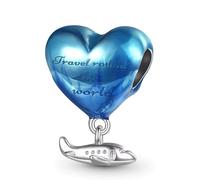 Travel Around the World - Colgante de corazón con avión - Amor aeronáutico aeronáutico globo de gas viaje vacaciones viaje - Charm de plata 925 accesorios para pulsera de abalorios