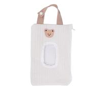 Travel Baby Wipes Case with Zipper,Portable Refillable Wipe Holder,Embroidered Portable Loop Refillable Baby Wipe Dispenser Bag (White Bear)