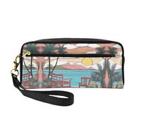 Travel Bliss - Bolsa de maquillaje pequeña de piel con estampado - Neceser de viaje para mujer, bolsa de cosméticos reutilizable con cremallera