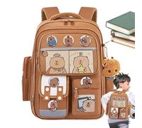 Travel Bookbag - Cartoon Animal Schoolbag, Lightweight Printed Polyester Fabric, Padded Shoulder Straps, Reinforced Bottom Panel | Waterproof Backpack With Cards Badges Bag Charm For Holiday Trip Zoo
