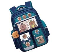 Travel Bookbag - Cartoon Animal Schoolbag, Lightweight Printed Polyester Fabric, Padded Shoulder Straps, Reinforced Bottom Panel | Waterproof Backpack With Cards Badges Bag Charm For Holiday Trip Zoo