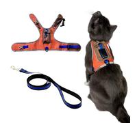 TRAVEL CAT The Pathfinder - Arnés para Gatos con Bolsillo para rastreador GPS, Alimentado por Tractive, arnés para Gatos a Prueba de Escape para Gatos pequeños, Naranja, patrón topográfico