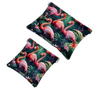 Travel Chic: Pink Art Flamingo-1226 - Bolsa portátil para maquillaje y artículos pequeños, multicolor, A：7.1x5.8in/18x14.8cm，B:4.7x4.5in/12x11.5cm