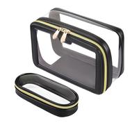 Travel Clear Makeup Bag - Large Capacity Cosmetic Zipper Pouch for Organization | Transparent Toiletry Bag Set with Waterproof Design, Portable Storage Case Ideal for Travel Trip Beach, White, Black