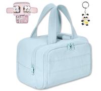 Travel Cosmetic Bag, Large Capacity Wide-Open Cosmetic Bags, Waterproof Portable Pouch Open Flat Toiletry Bags, Dry-and-Wet Separation (Blue)