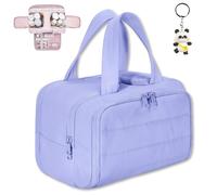 Travel Cosmetic Bag, Large Capacity Wide-Open Cosmetic Bags, Waterproof Portable Pouch Open Flat Toiletry Bags, Dry-and-Wet Separation (Purple)