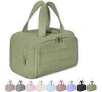 Travel Cosmetic Bag, Large Capacity Wide-Open Travel Cosmetic Bag,4-In-1 Puffy Multi-Functional Waterproof Portable Pouch Open Flat Toiletry Bag for Women with Divider and Handle (Green)