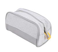 Travel Cosmetic Bag | - Makeup Organizer for Women | Portable Toiletry Case for Gym/Vacation/Business Trip | PU & Cotton Linen, Sturdy Zipper (Gris)