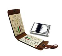 Travel Cribbage Board Game Set, Classic Wooden Cribbage Board, 3,94 x 2,76 x 1,18 pulgadas, de piel sintética, tarjetas de reproducción para Pegs, Strategy Games Compact