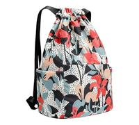 Travel Drawstring Bag - Dry Wet Separation | Flower Print Gym Backpack with Dry and Wet Compartments For Men, Women, Boys, Ideal For Swimming, Traveling, Business Trips, Beach, Party, Casual, Workpla