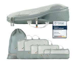 TRAVEL DUDE Organizador Maleta con Compresión - Packing Cubes de Viaje, Bolsas Organizadoras Maleta para Ropa, Organizadores de Maletas y Mochila de Viaje (Azul Acero, 7 piezas)