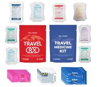 Travel Essentials - Paquete variado de medicamentos con kit RX de viaje y kit de medicamentos de viaje para viajes, camping, cruceros, 37 medicamentos de venta libre envueltos individualmente (paquete