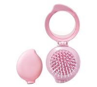 Travel Hairbrush with Mirror, Portable Plegable Comb, Daily Care Detangling Styling Tool, Compact Grooming Brush for Women, Girls, Home, Post-Shower, Travel Use, Pink