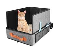 Travel Litter Box for Cats | Hard Bottom Travel Cat Litter Box | Foldable Water-Resistant Carrier with Lid and Handle, Portable Toilet for Car, Airplane, Hotel Stays, and Pet Travels