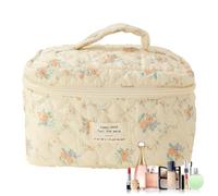 Travel Makeup Bag - 25cm Quilted Floral Case, Portable Cosmetic Organizer