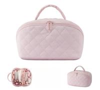 Travel Makeup Bag for Woman,Pouch Open Flat Toiletry Bag with Handle,Large Capacity Waterproof Cosmetic Organizer