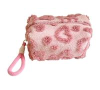 Travel Makeup Bag, Heart Design Plush Pouch, Large Capacity Makeup Brush Organizer Compact Versatile Ideal for Toiletry, Daily Commuting, Weekend, 7.09x3.54 Inches