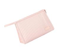 Travel Makeup Bag, Large Capacity PU Leather Makeup Case, Candy Clr Prtable Travel Makeup Bag with Mesh Pcket FR Wmen (Color : Pink)