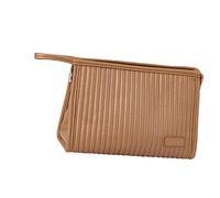 Travel Makeup Bag, Large Capacity PU Leather Makeup Case, Candy Clr Prtable Travel Makeup Bag with Mesh Pcket FR Wmen (Color : Brwn)