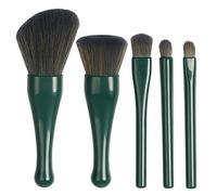 Travel Makeup Brush Set, Professional Cosmetic Brushes, Retractable Applicator for Foundation, Concealer, Eyeshadow, Blush, Loose Powder, On-The-Go Beauty, 11.5x9x6.5cm Dark Green Light Beige