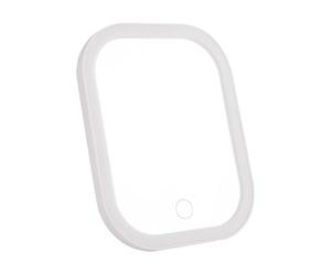 Travel Makeup Mirror with LED Light - Foldable Touch Vanity On The Gos Grooming | ABS Shells with Tri Color Lighting, Touch Sensor Control, Compact Desk Beauty Reflector for Bags School Tables Gift