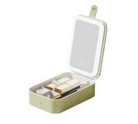 Travel Makeup Mirror with Light, Led Cosmetic Organizer, Crocodile Texture Storage Case, 8.27x5.59x2.17 Inches Large-Capacity Travel Vanity with Built-In Lights for Women