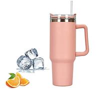Travel Mug with Handle, Stanley Cup with Straw and Handle, Stainless Steel Coffee Mug with Lid Coffee Mug, Leak Proof Vacuum Insulated Water Bottle for Hot Iced Drink (Pink)