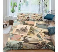 Travel Nostalgia Style Funda Edredon Juego de Ropa de Cama de 3 Piezas Impresión 3D Cierre de Travel Nostalgia Estilo Funda de Edredón Funda de Almohada a Juego for Adolescentes （140x200cm）
