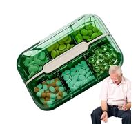 Travel Pill Organizer, Compact Medicine Storage Box, 6 Compartments, MoistureProof, Pocket-Sized for Easy Medication 10x7x2.5cm Green Black Transparent