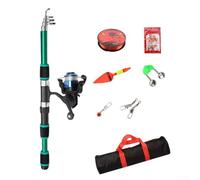 Travel Ready - Juego de caña de pescar telescópica de 1 8 m con carrete, cebos, anzuelos y accesorios, kit completo de pesca al aire libre (verde)