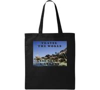 Travel The World ANSE Source d'Argent - Bolsa de algodón ecológico natural, color negro, Black, Talla única