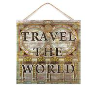 Travel The World - Placa de madera para pared, diseño histórico de acuarela, mapa de viaje, letrero de madera para el hogar, 12 x 12 pulgadas, decoración de estante de distribución geográfica mundial