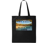 Travel The World Playa del Amor - Bolsa de algodón ecológico natural, color negro, Black, Talla única