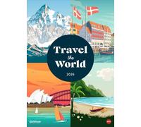 Travel the World Posterkalender 2026: Stylische Vintage-Plakate von traumhaften Reisezielen, für alle die das Fernweh juckt: Großer Wandkalender im Format 37 x 53,5 cm