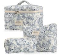 Travel Toiletry Bag,3 Pack Floral Cotton Makeup Bag Set, Large Capacity Quilted Toiletry Bag, Aesthetic Cotton Bag for Travel Vacation, Cosmetic Organizer Bag, Travel Skincare Bag for Women Ladies