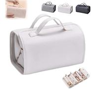 Travel Toiletry Bag 4 Detachable Clear Compartment, Waterproof Hanging Travel Toiletry Bag, Hanging Leather Waterproof Cosmetic Bag, 4 in 1 Roll Up Large Capacity Foldable Cosmetic Bag (White)