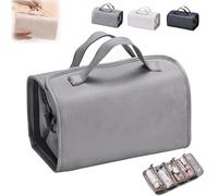 Travel Toiletry Bag 4 Detachable Clear Compartment, Waterproof Hanging Travel Toiletry Bag, Hanging Leather Waterproof Cosmetic Bag, 4 in 1 Roll Up Large Capacity Foldable Cosmetic Bag (Gray)
