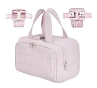 Travel Toiletry Bag,Waterproof Toiletry Bag,Lightweight Large Wide-Open Travel Bag for Women,Puffy Cosmetic Makeup Bag Organizer with Handle for Accessories,Essentials, Toiletries (Pink)