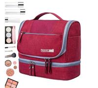 Travel Toiletry Bag, Zipper Travel Pouch, Wet Dry Separation Bag, Travel Storage Pouch, Home Travel Pouch, Portable Toiletry Storage, Toiletry Bag with Hook, Travel Organizer for Toiletries, Wine Red,