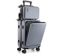 TRAVELARIM 22x14x9 Aprobado por aerolíneas Equipaje Carcasa Dura Duradera con Ruedas giratorias, Juego Mano Ligera con Estuche cosméticos, Maleta pequeña de 20 Pulgadas, Policarbonato, Gris, 55.8 cm